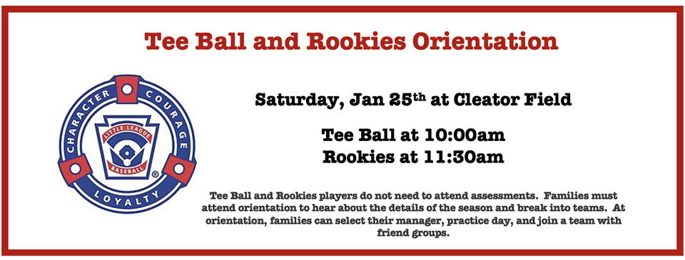 Tee Ball and Rookies Orientation